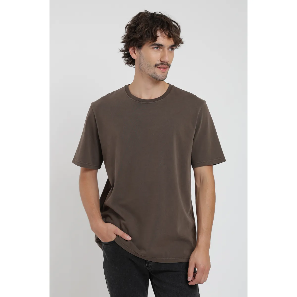 FROENS - Polera hombre manga corta Plain Heavyweight café Froens