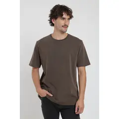 FROENS - Polera hombre manga corta Plain Heavyweight café