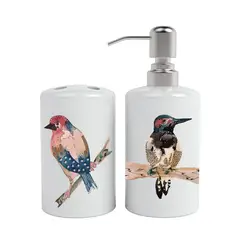 PAPER HOME - Set de baño Cerámica diseño pájaros colores 2 piezas Paper-Home