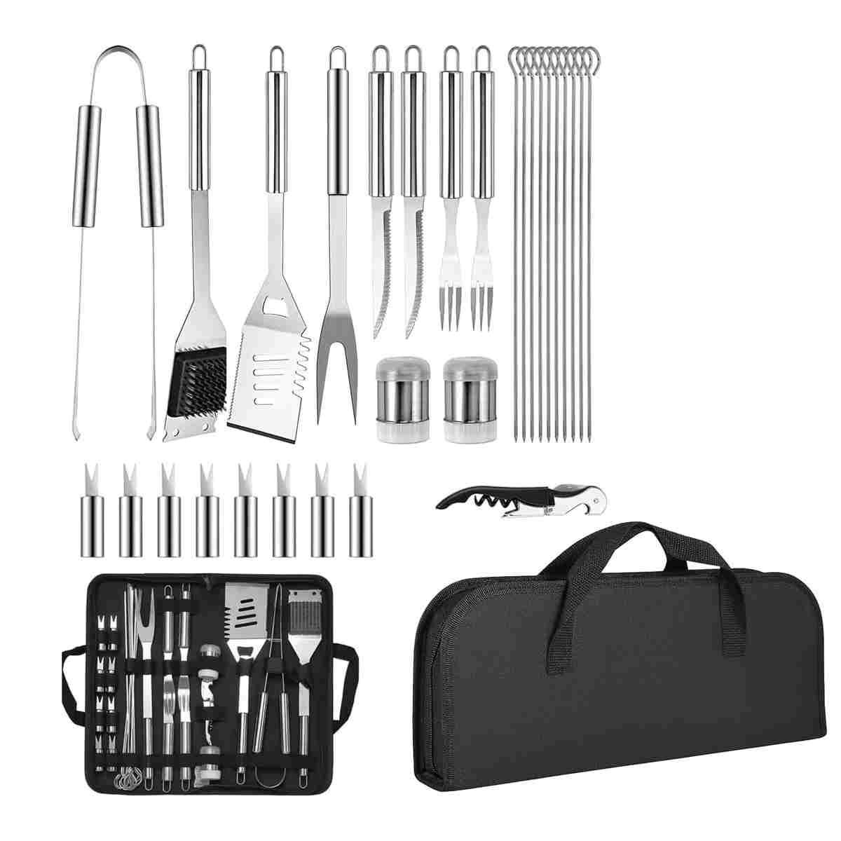 GENERICO - 29pcs Kit Parrillero Acero Inoxidable Inox Juego Utensilios