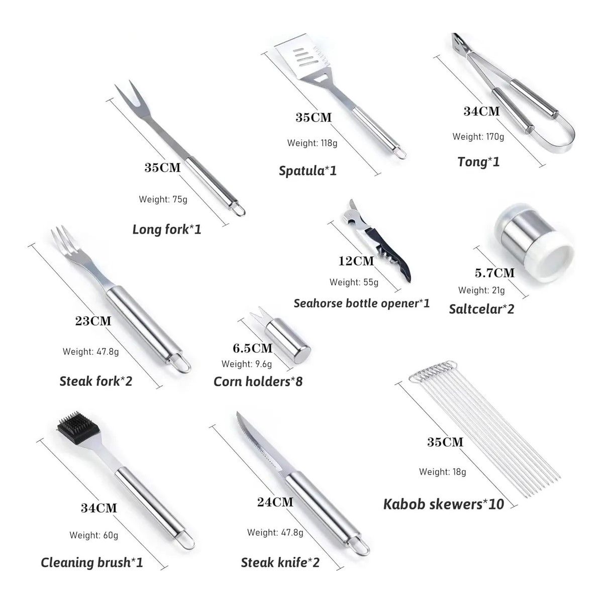 GENERICO - 29pcs Kit Parrillero Acero Inoxidable Inox Juego Utensilios