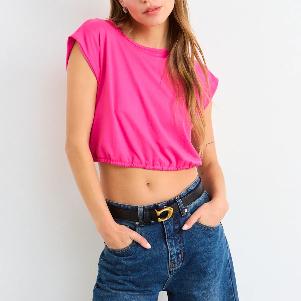 IO - Polera Manga Corta Lisa Mujer Rosada Io