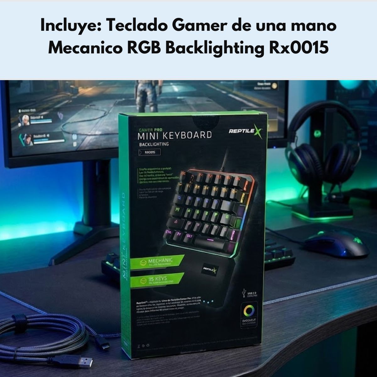 REPTILEX - Teclado Gamer de una mano Mecanico RGB Backlighting Rx0015