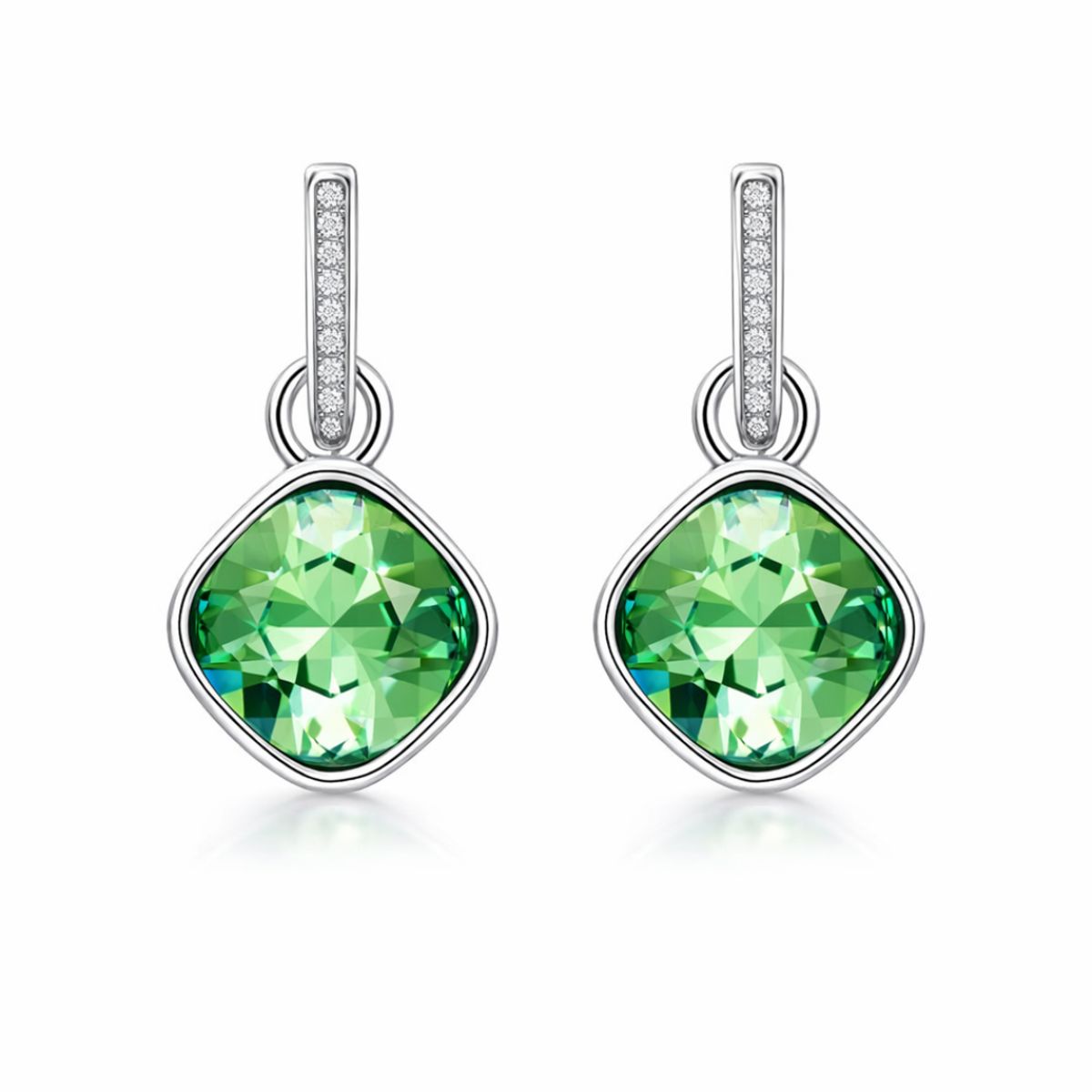 BLOOM CRYSTAL - Argollas Eternity con Charms Cushion Verde en Rodio