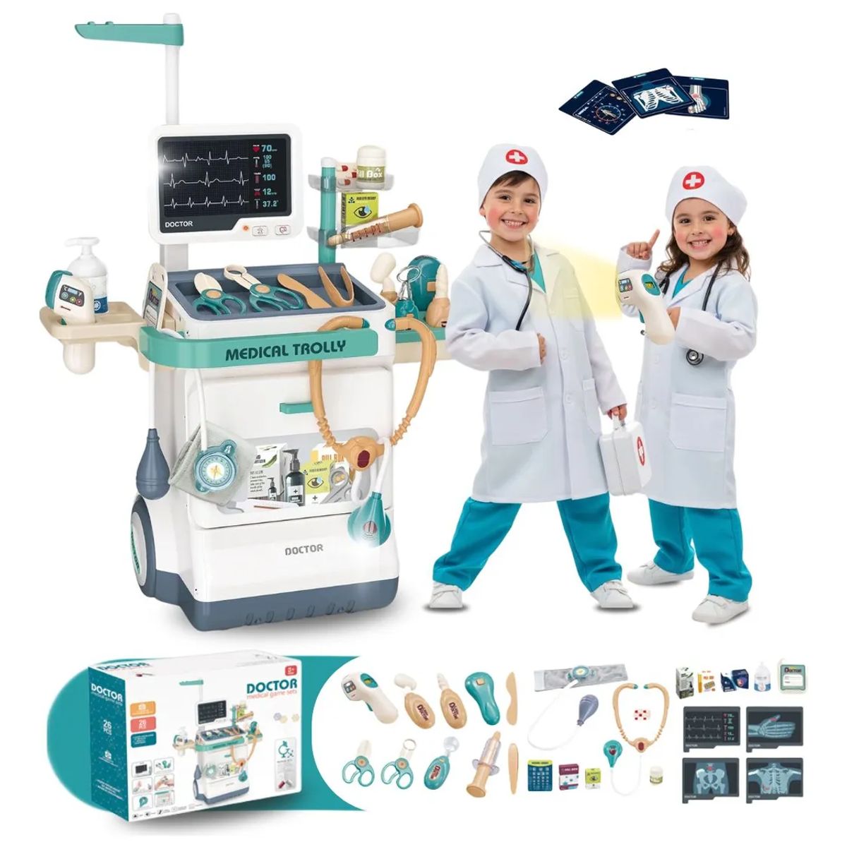 COMPUTECH - Set Juego Doctor Niños Estacion Medica Carrito 26 Piezas