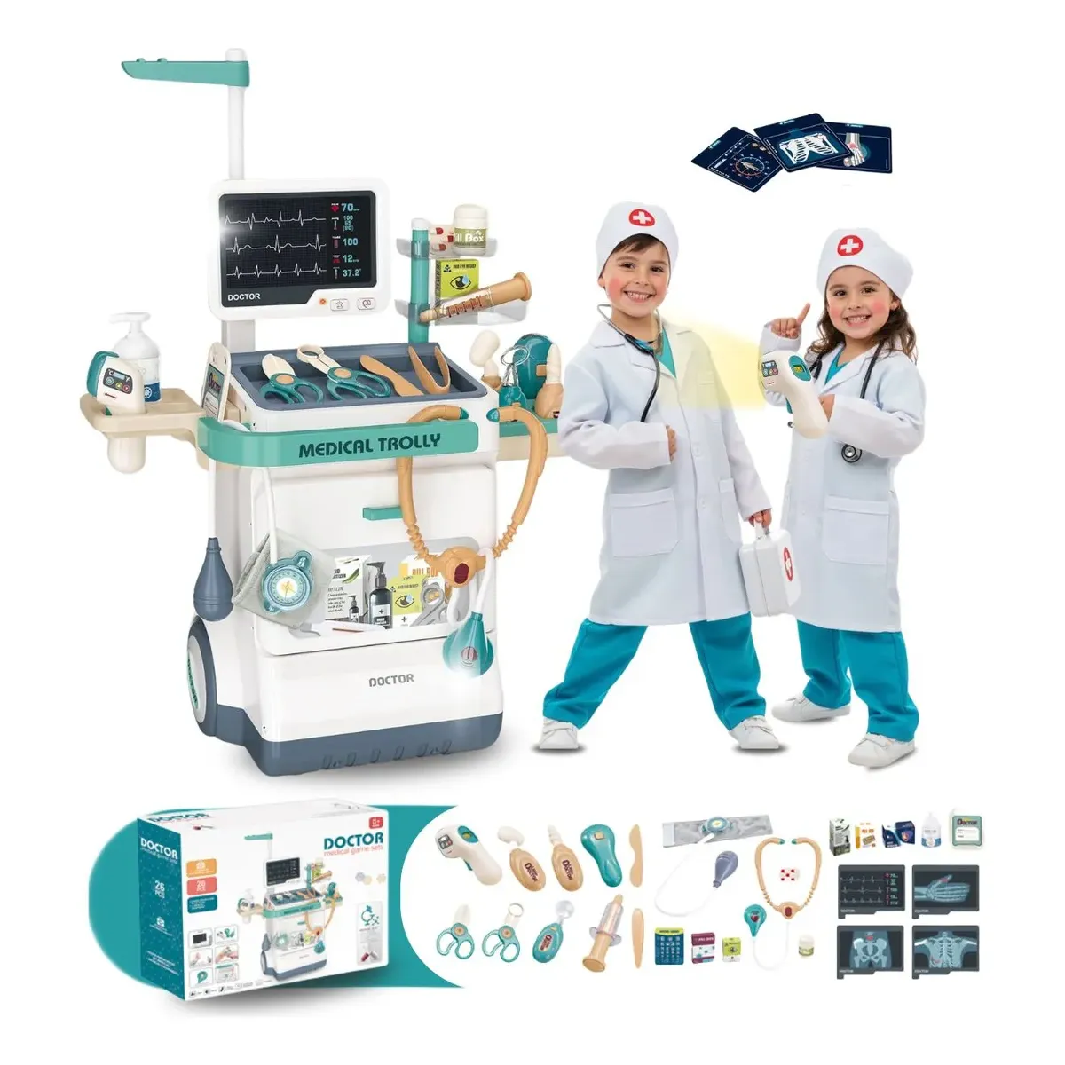 COMPUTECH - Set Juego Doctor Niños Estacion Medica Carrito 26 Piezas