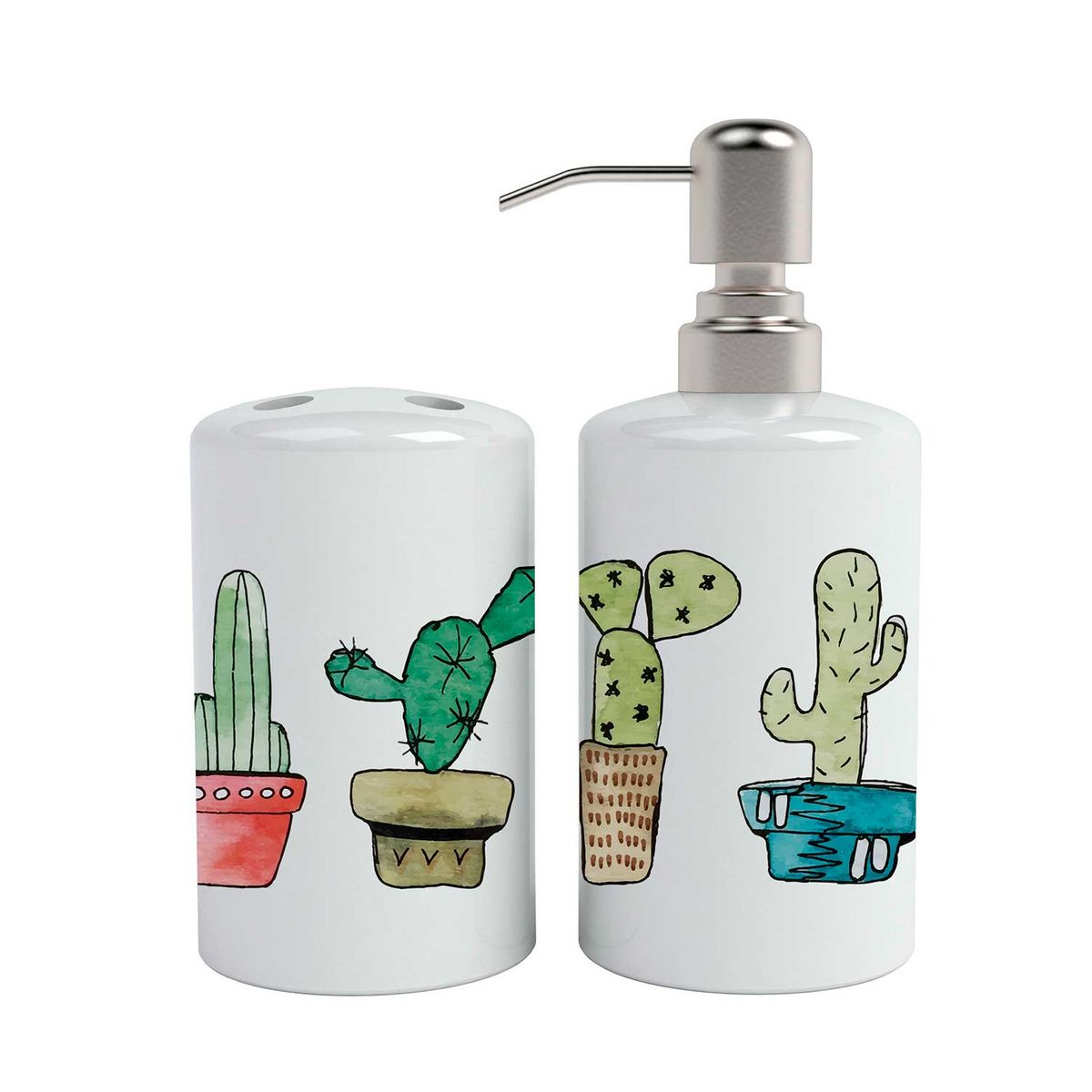 PAPER HOME - Set de baño Cerámica diseño cactus 2 piezas Paper-Home