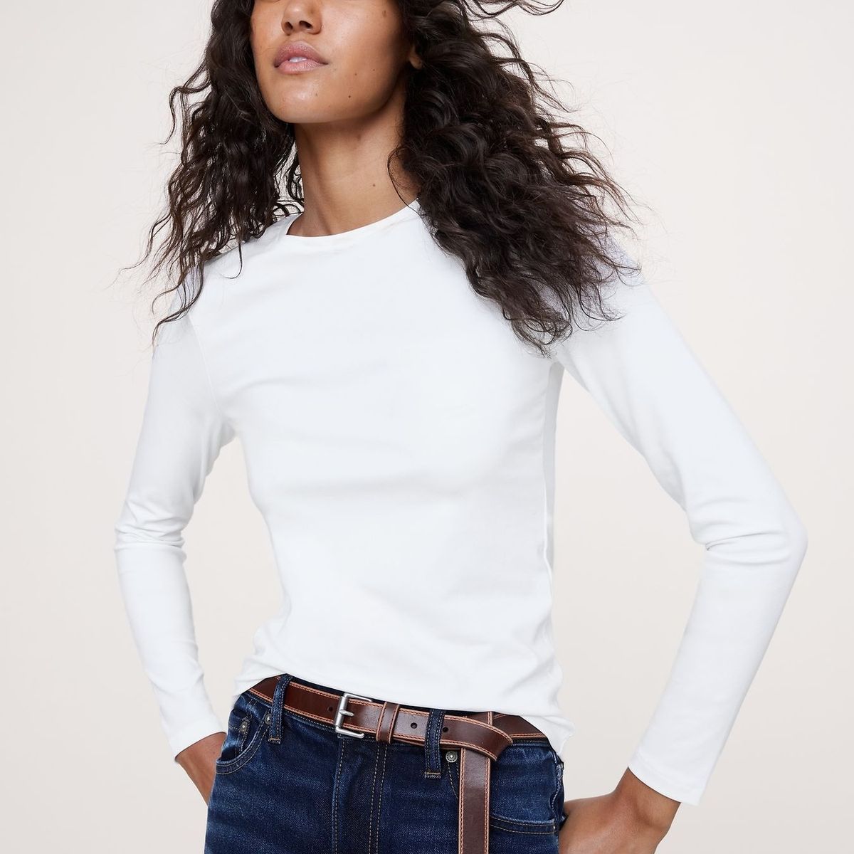 BANANA REPUBLIC - Polera Mujer Banana Republic Refined Crew-Neck Blanco
