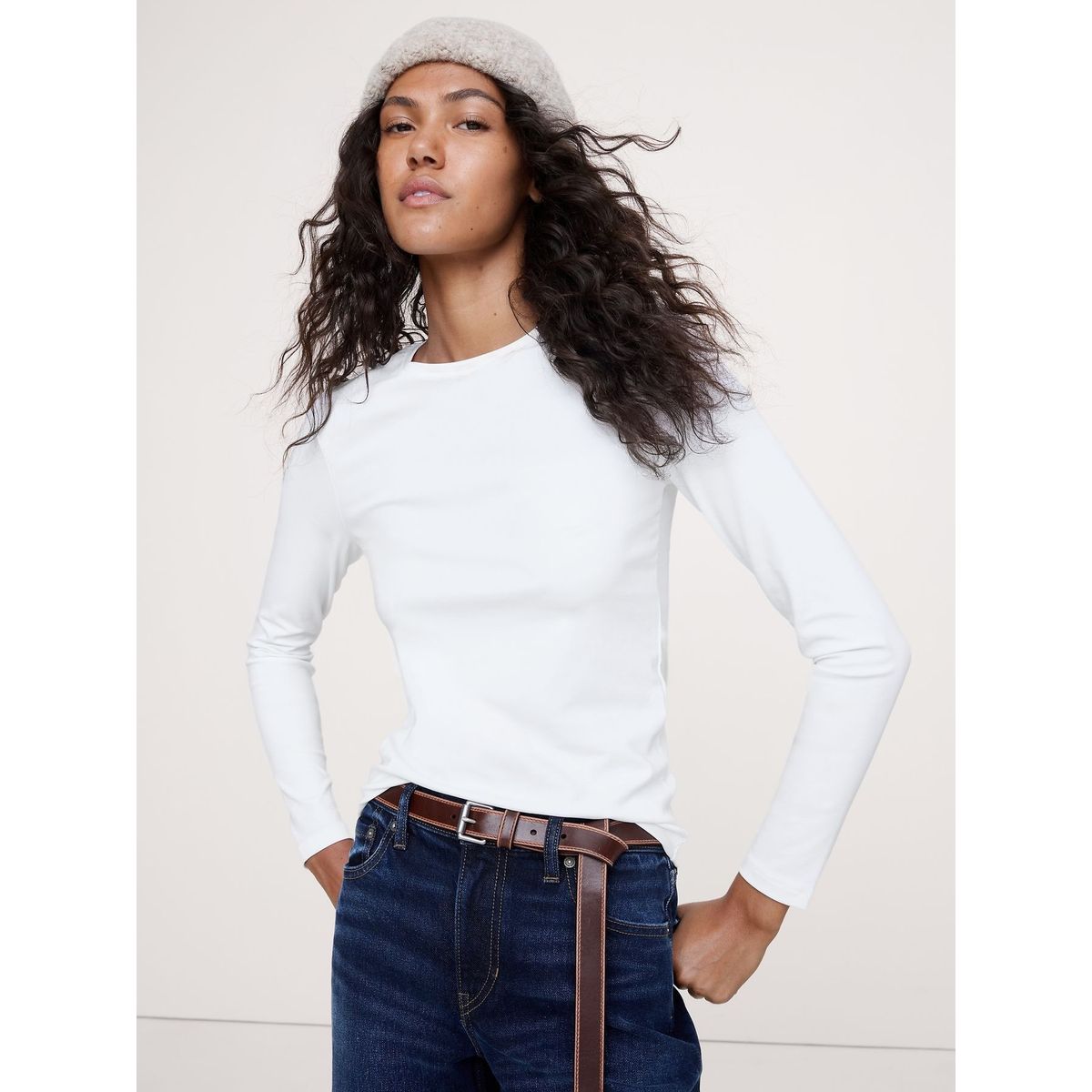 BANANA REPUBLIC - Polera Mujer Banana Republic Refined Crew-Neck Blanco