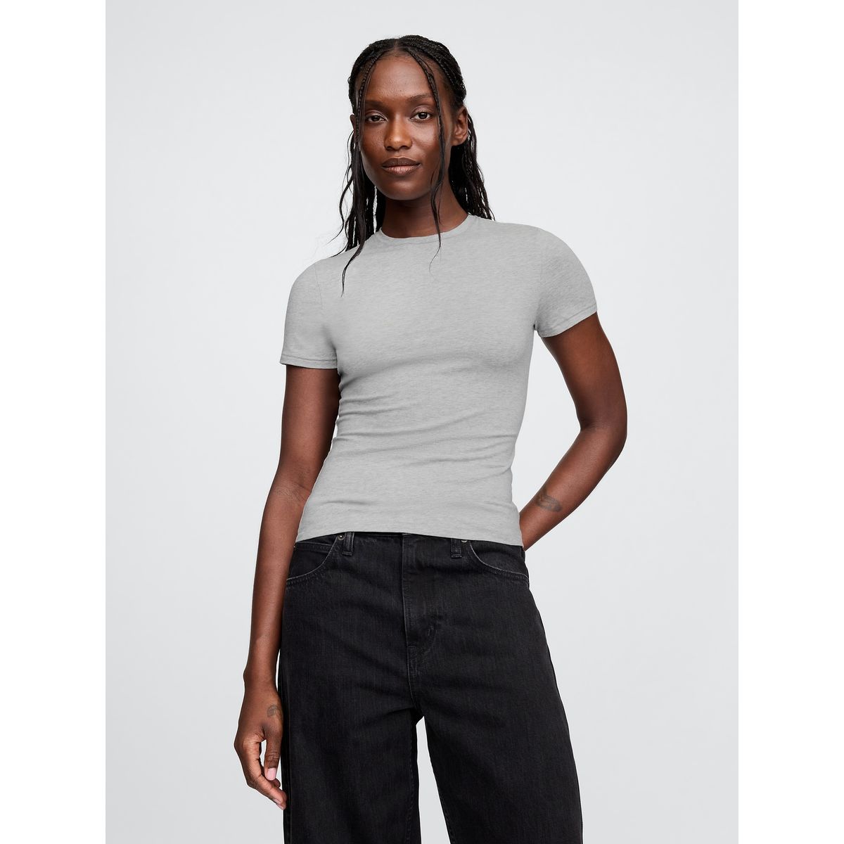 GAP - Polera Mujer Gap Manga Corta Gris