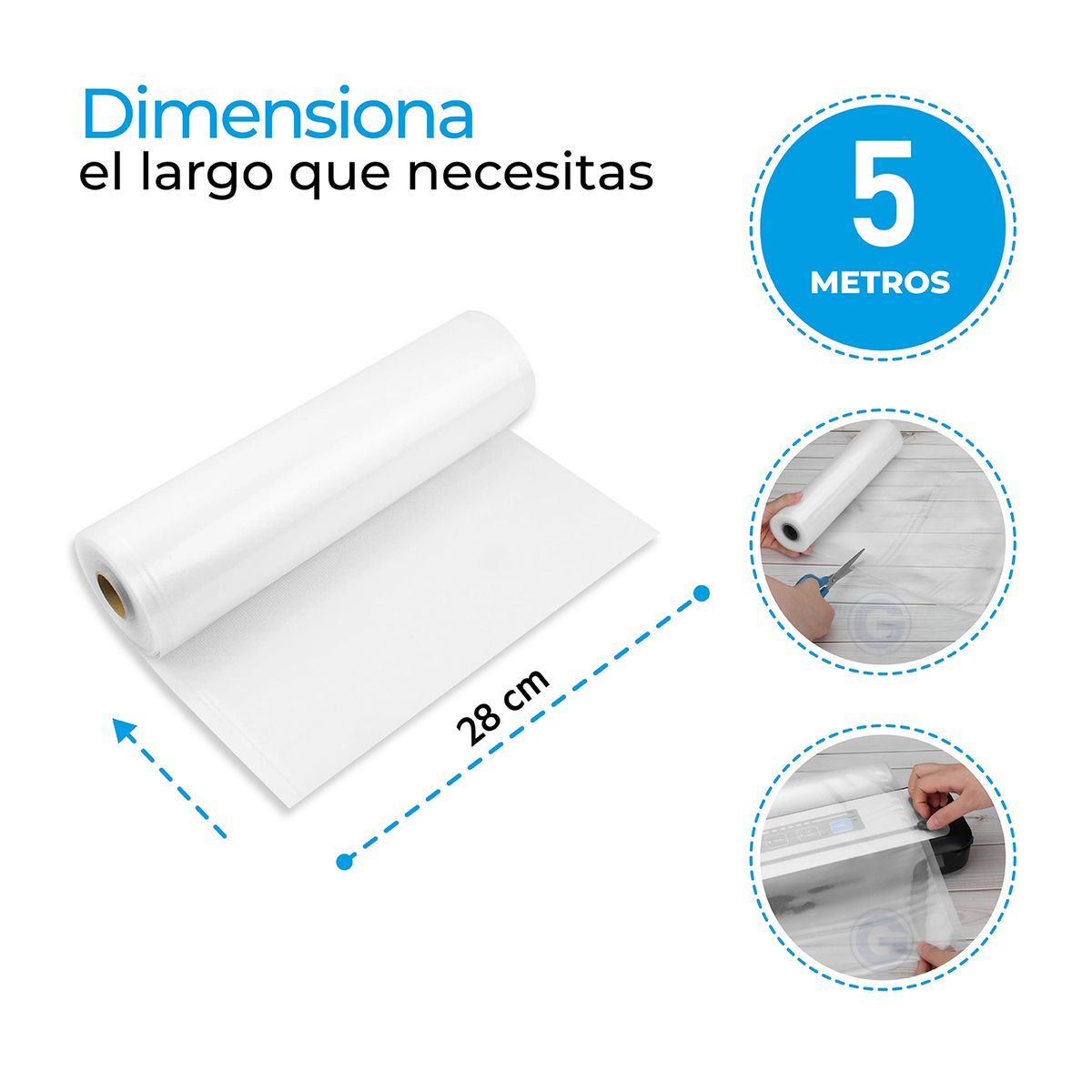 FRESHPACK - Pack 3 Rollos Bolsa Sellado Al Vacio 28cm X 5mt 80 Micras