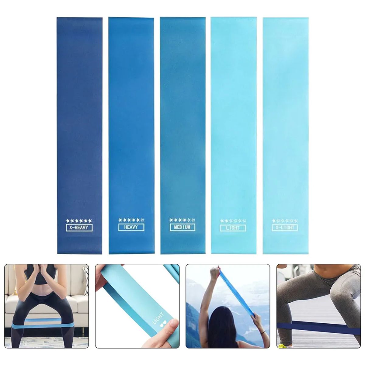 GENERICO - Set 5 Bandas Resistencia Elásticas Ejercicio Fuerza Fitness Yoga Color Azul