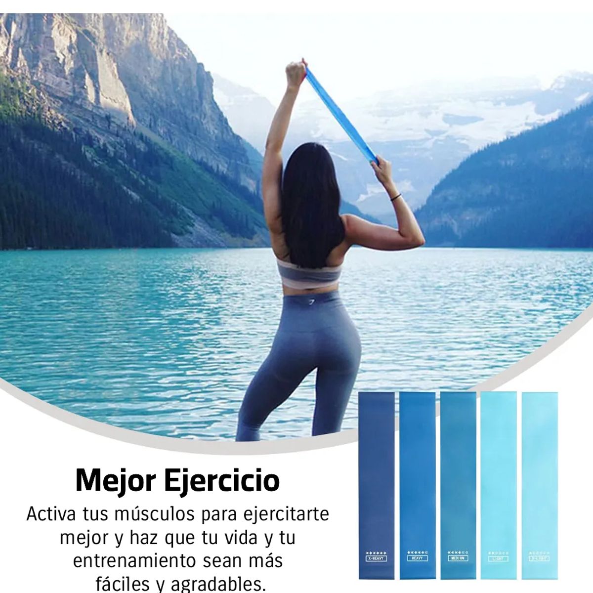 GENERICO - Set 5 Bandas Resistencia Elásticas Ejercicio Fuerza Fitness Yoga Color Azul