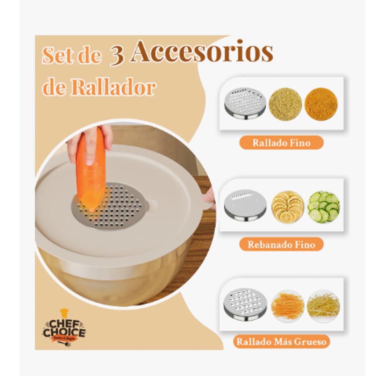 GENERICO - Set 6 Bowls Acero Inoxidable Con Tapa Accesorios Rallador Plateado