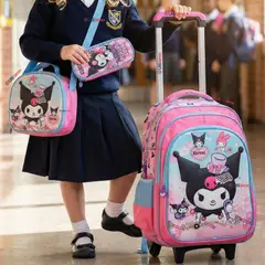 UTILISIMO - Mochila Escolar Kuromi 3D Con Ruedas Desmontable + Estuche+Lonchera Poliéster Pastel Adventure Niña