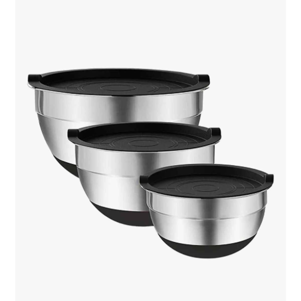 GENERICO - Set De 3 Bowls De Acero Inoxidable Con Tapa, Antideslizantes