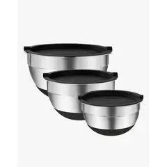 GENERICO - Set De 3 Bowls De Acero Inoxidable Con Tapa, Antideslizantes