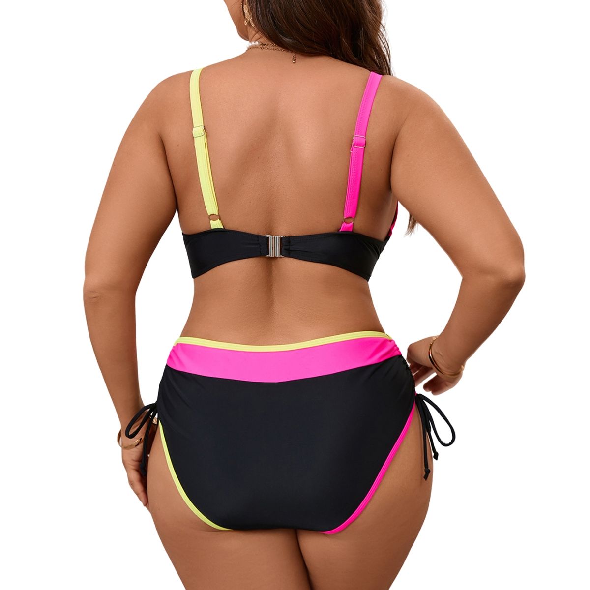 HIPSY SWIMWEAR - Bikini Tiro Alto Negro Bordes Neón