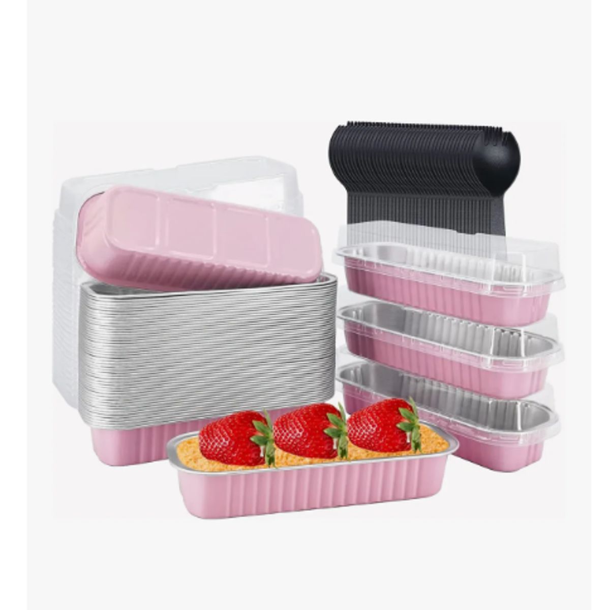 GENERICO - Molde De Aluminio Desechable Para Hornear Con Tapa 100 Pcs Rosa