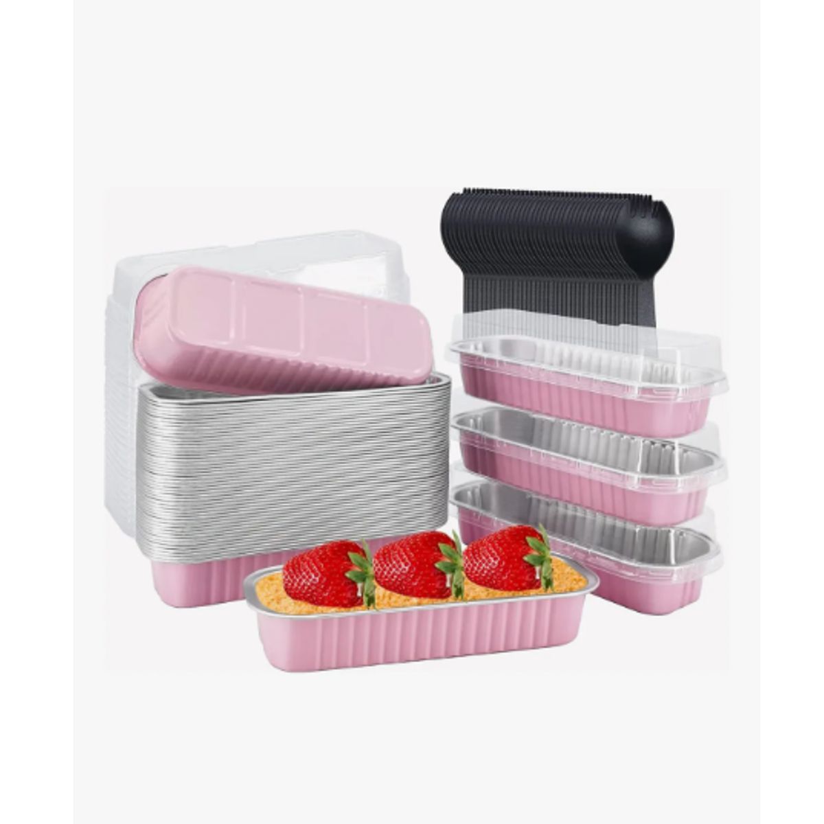 GENERICO - Molde De Aluminio Desechable Para Hornear Con Tapa 100 Pcs Rosa