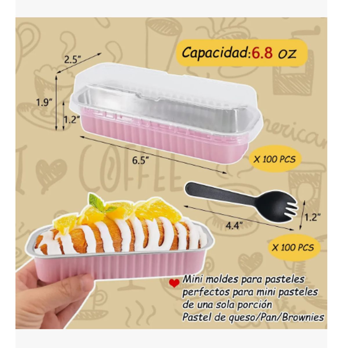 GENERICO - Molde De Aluminio Desechable Para Hornear Con Tapa 100 Pcs Rosa