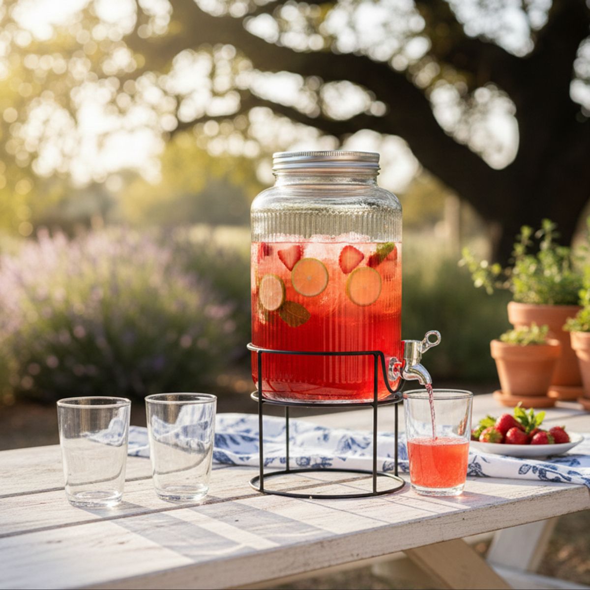 GENERICO - Dispensador De Bebidas 5L Con Soporte Metalico Y Llave