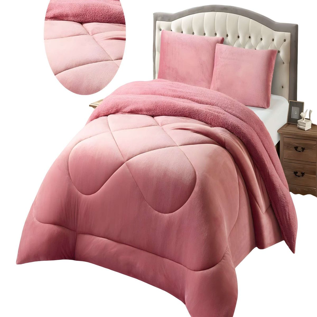 GENERICO - COBERTOR DE INVERNO PLUSH CON CHIPORRO CS PLAZA Y MEDIA ROSADO