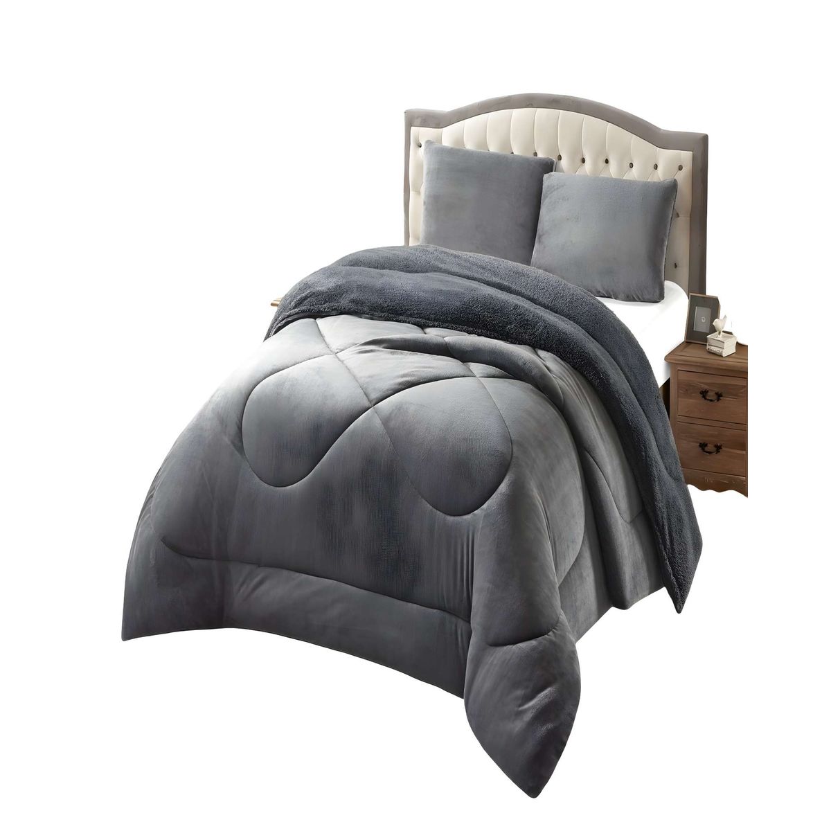 GENERICO - COBERTOR DE INVERNO PLUSH CON CHIPORRO CS PLAZA Y MEDIA GRIS