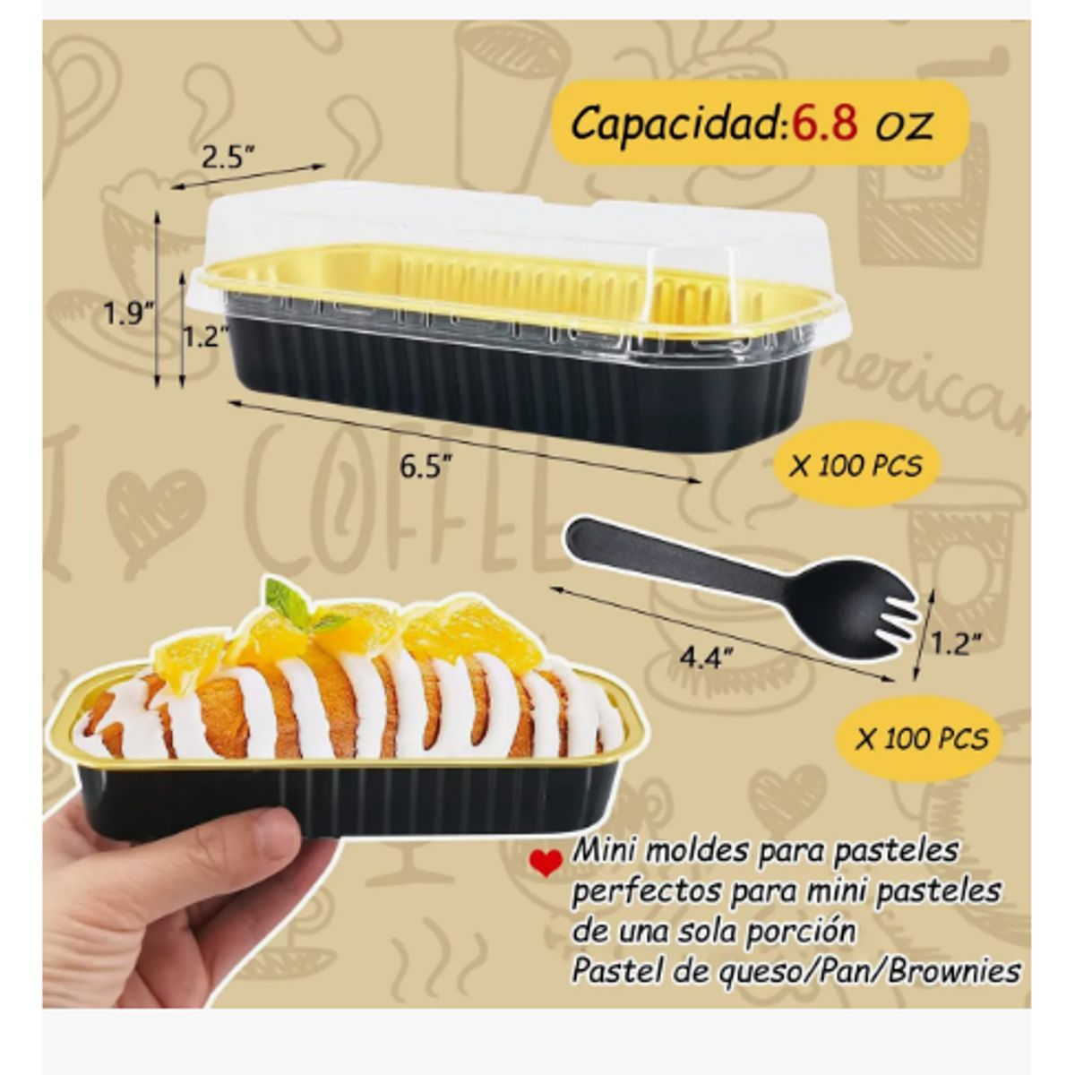 GENERICO - Molde De Aluminio Desechable Para Hornear Con Tapa 100 Pcs Dorado