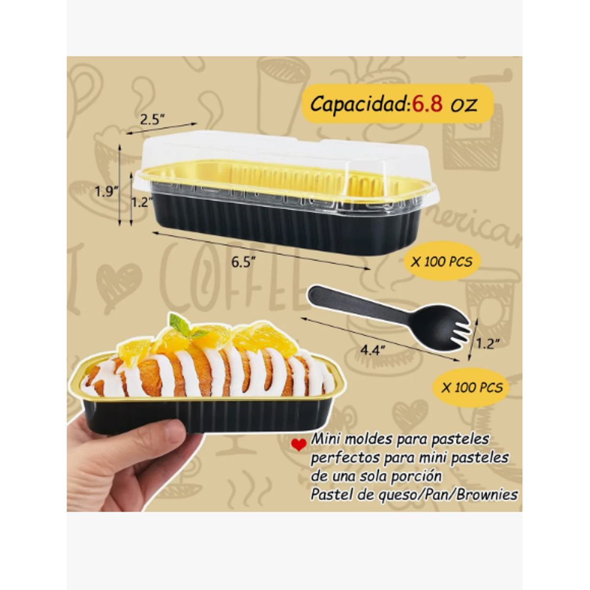 GENERICO - Molde De Aluminio Desechable Para Hornear Con Tapa 100 Pcs Dorado