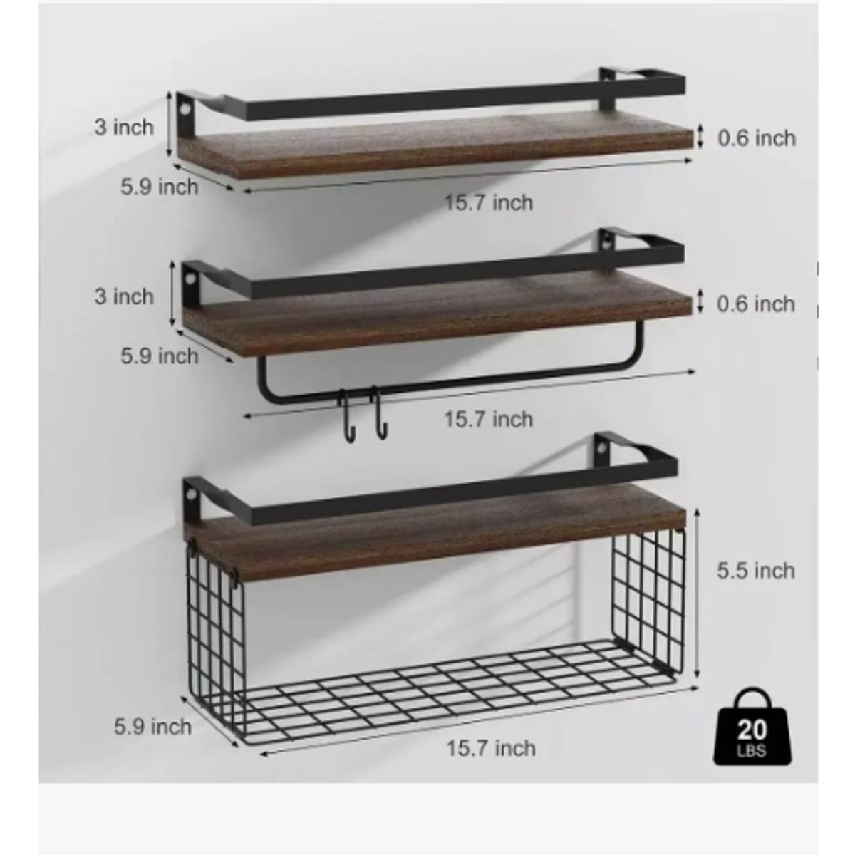 GENERICO - Estanterías Flotantes Madera Marrón con Reja para Baño