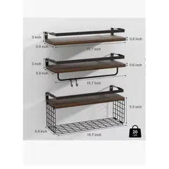 GENERICO - Estanterías Flotantes Madera Marrón con Reja para Baño