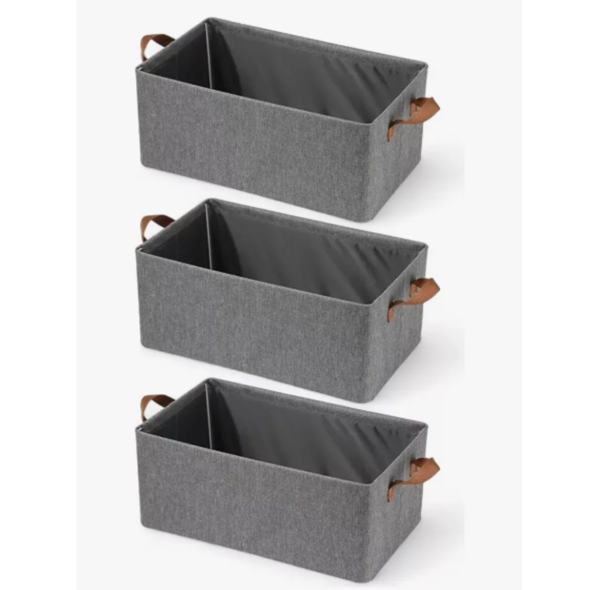 GENERICO - 3x Bolsas Organizador Ropa Caja Plegable Asa Almacenamiento Gris Oscuro Lisa