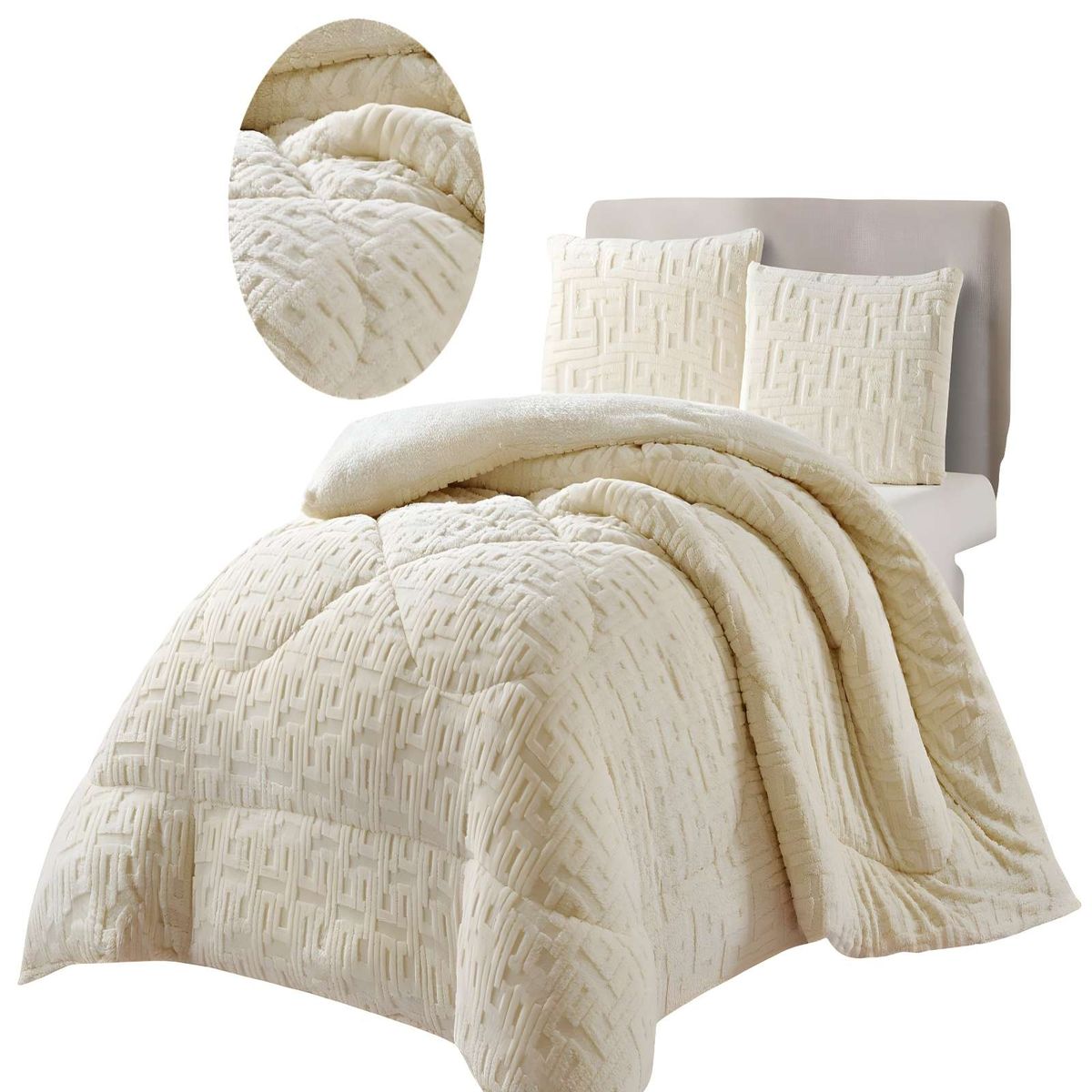 GENERICO - COBERTOR SHERPA TEXTURIZADO RH 2 PLAZAS BLANCO INVIERNO