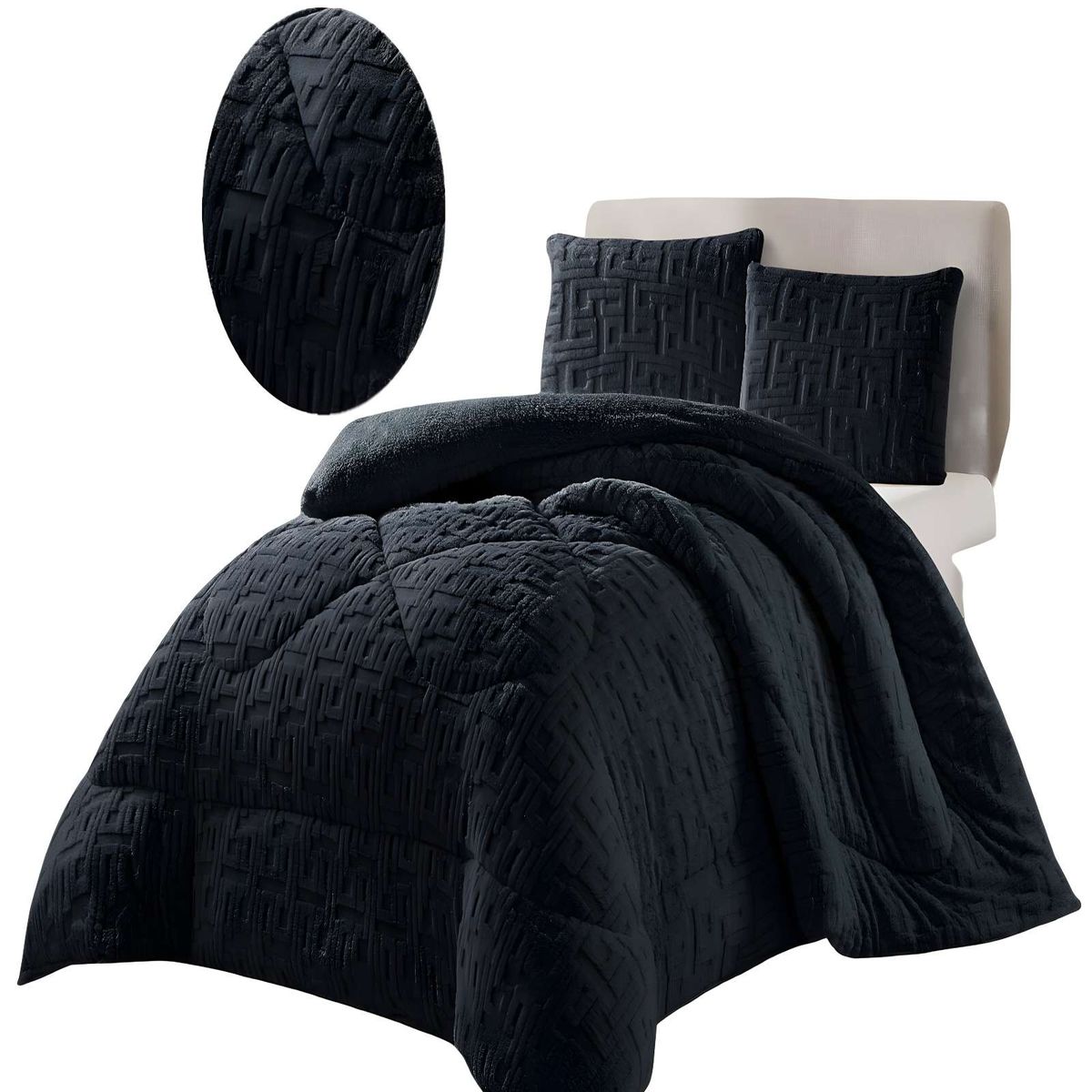 GENERICO - COBERTOR SHERPA TEXTURIZADO RH KING NEGRO