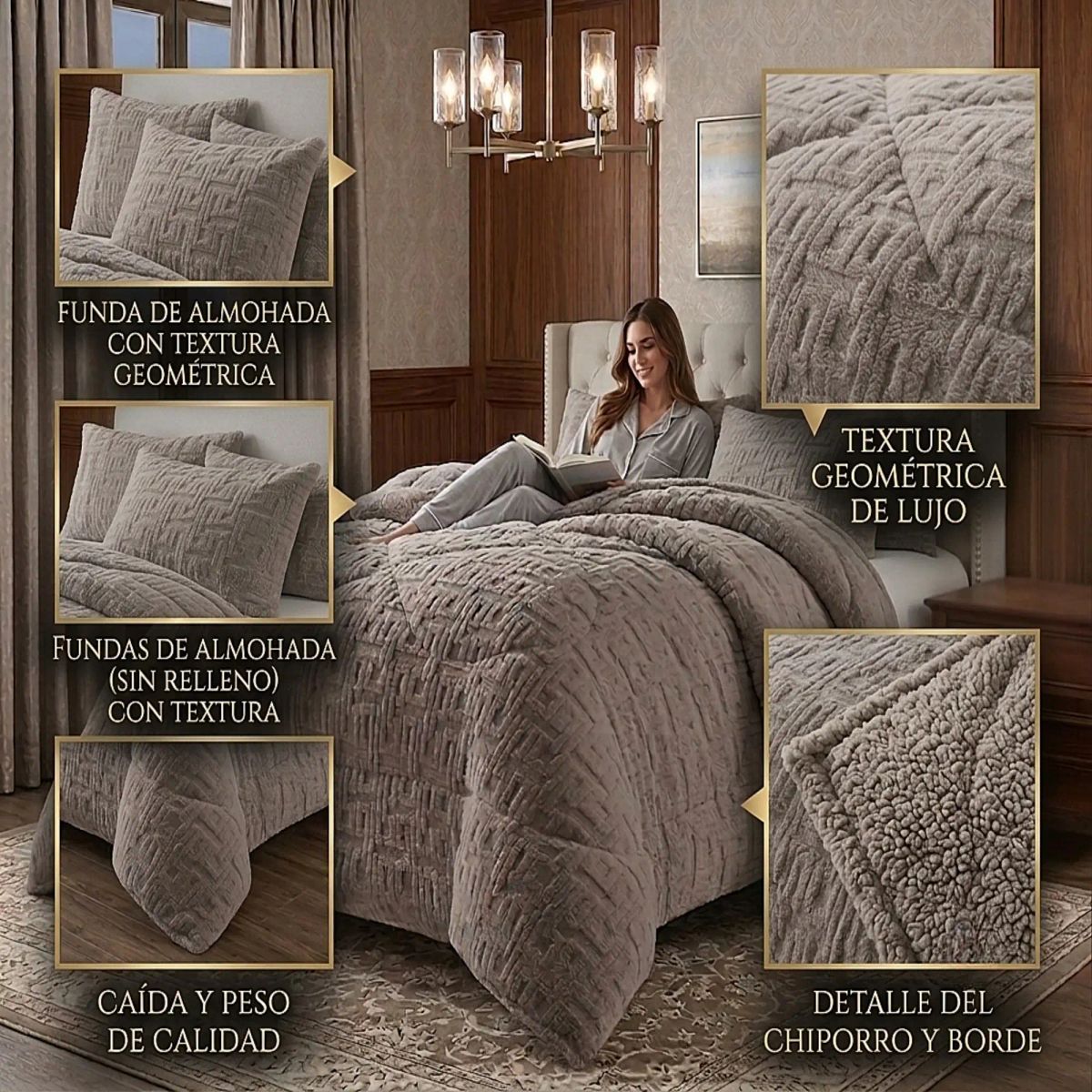 GENERICO - COBERTOR SHERPA TEXTURIZADO RH KING GRIS