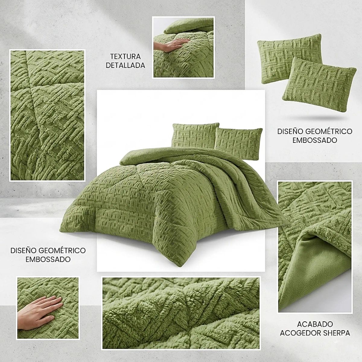 GENERICO - COBERTOR SHERPA TEXTURIZADO RH KING VERDE