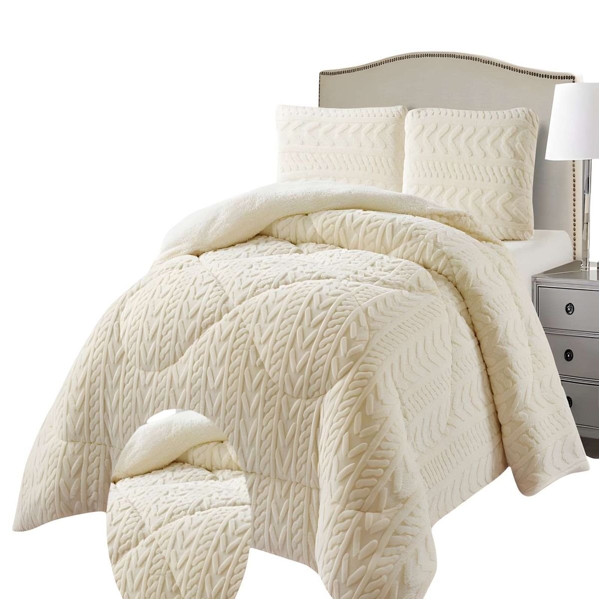 GENERICO - COBERTOR SHERPA TEXTURIZADO RM 2 PLAZAS BLANCO INVIERNO