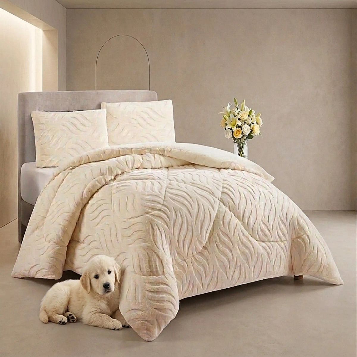 GENERICO - COBERTOR SHERPA TEXTURIZADO RB 2 PLAZAS BLANCO INVIERNO