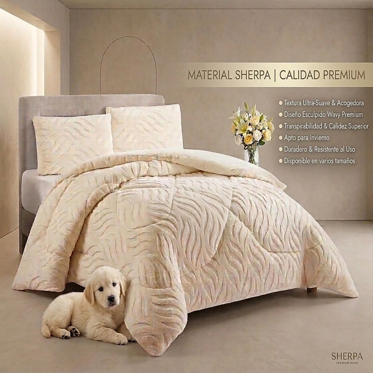 GENERICO - COBERTOR SHERPA TEXTURIZADO RB 2 PLAZAS BLANCO INVIERNO