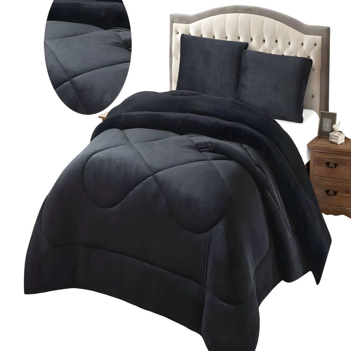 GENERICO - COBERTOR SHERPA PLUSH CS 2 PLAZAS NEGRO