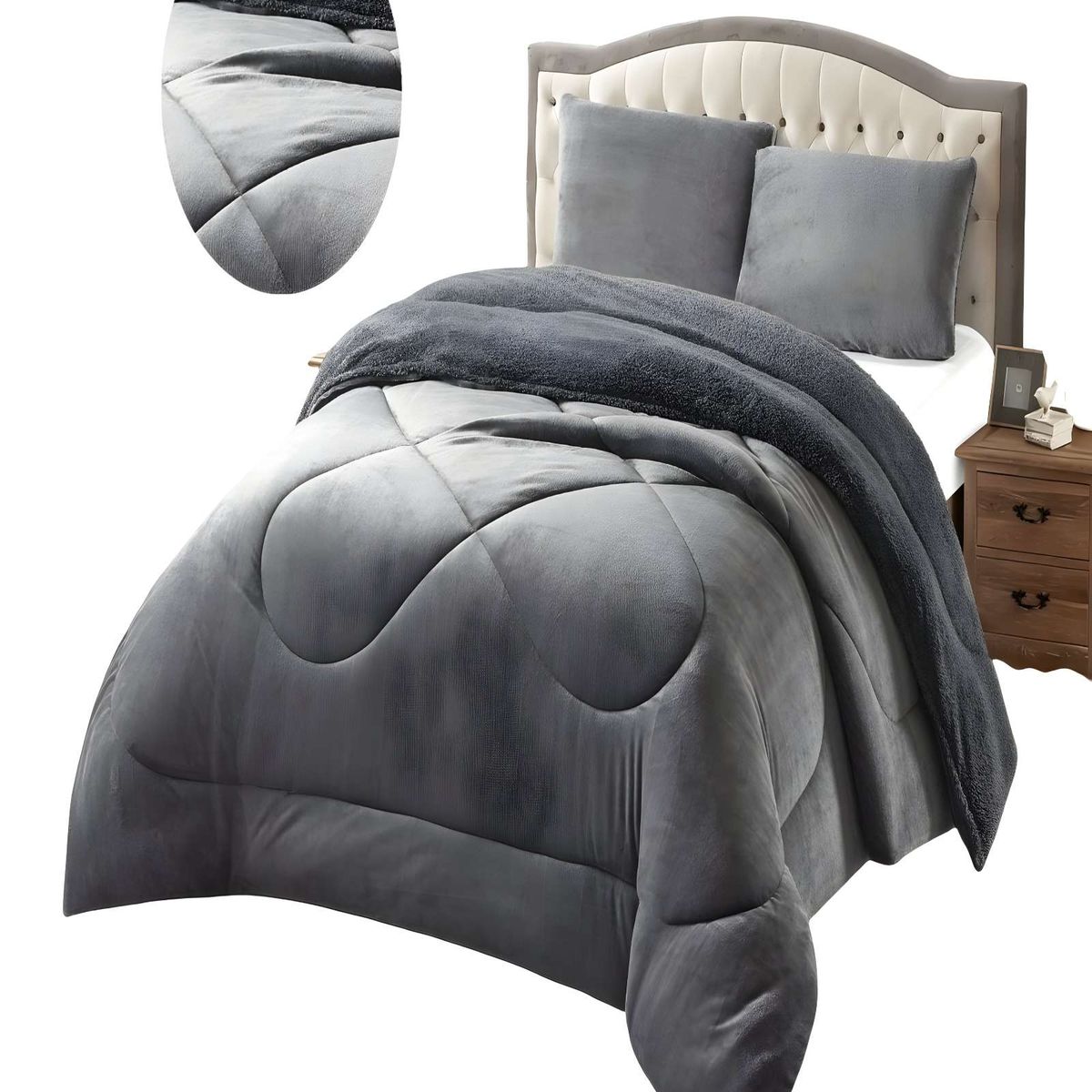 GENERICO - COBERTOR SHERPA PLUSH CS KING GRIS