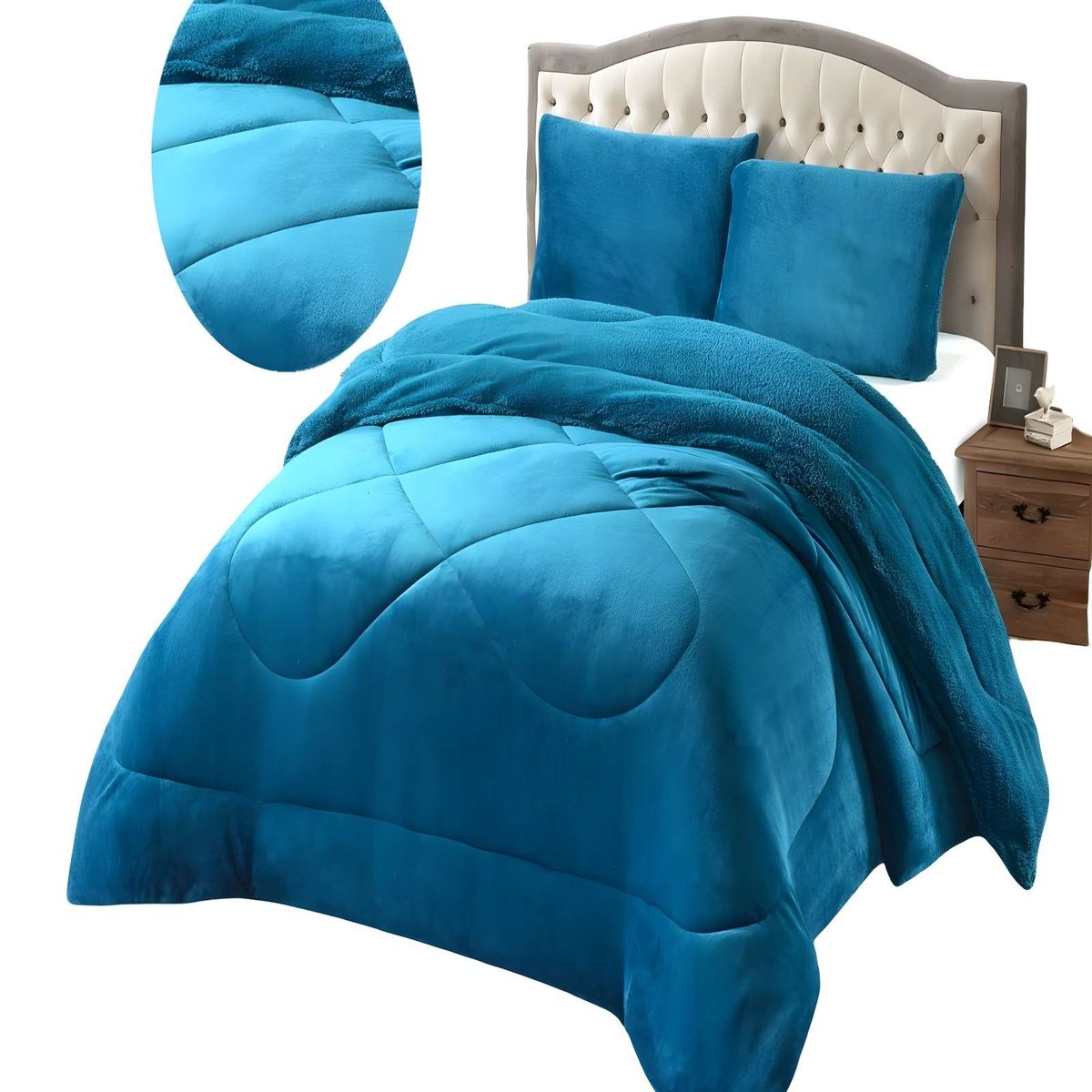 GENERICO - COBERTOR SHERPA PLUSH CS KING CELESTE