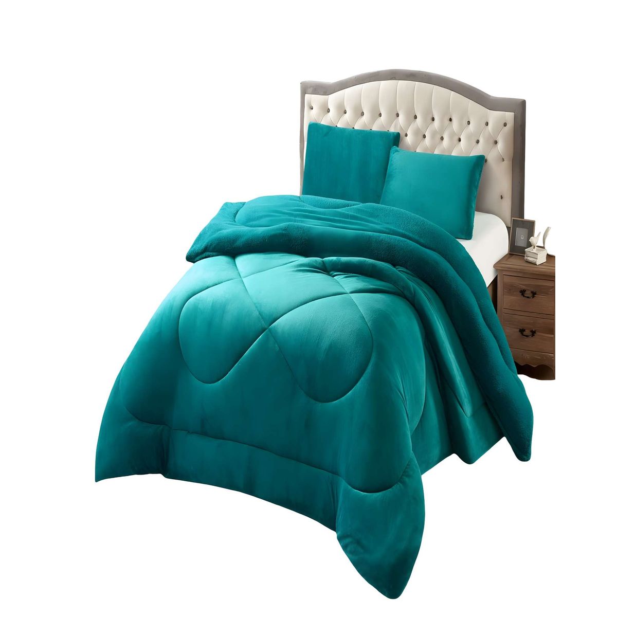 GENERICO - COBERTOR SHERPA PLUSH CS KING TURQUESA
