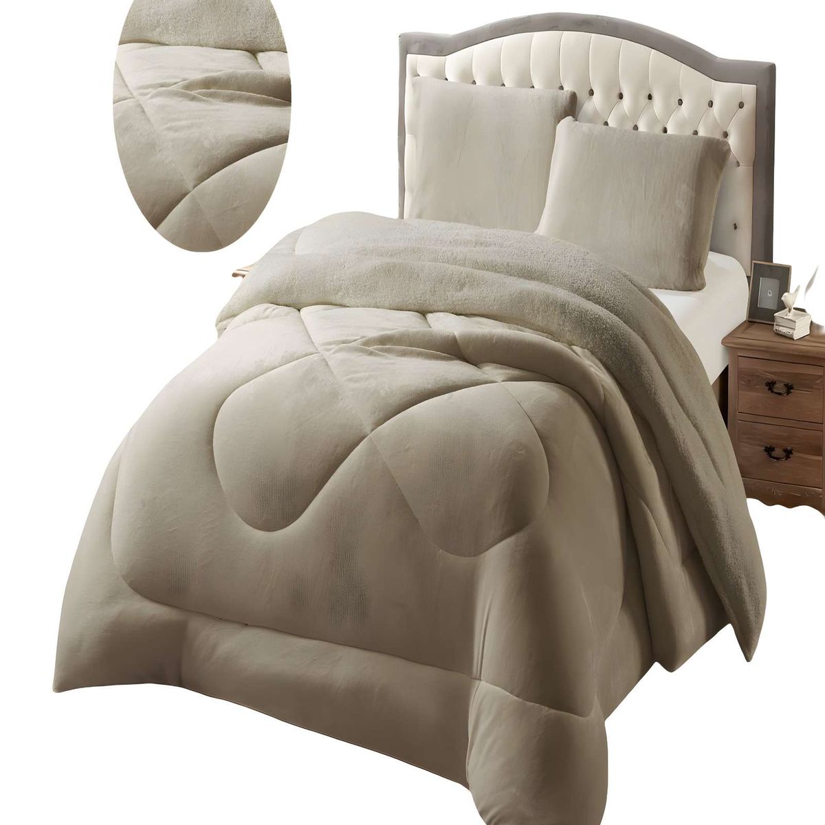 GENERICO - COBERTOR PLUSH DE INVIERNO CON CHIPORRO CS 2 PLAZAS CAFÉ CLARO