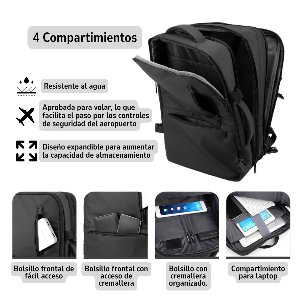 EKOL TACTICA MILITAR - Mochila Bolso Expandible 5 Compartimientos, 4 Cierres