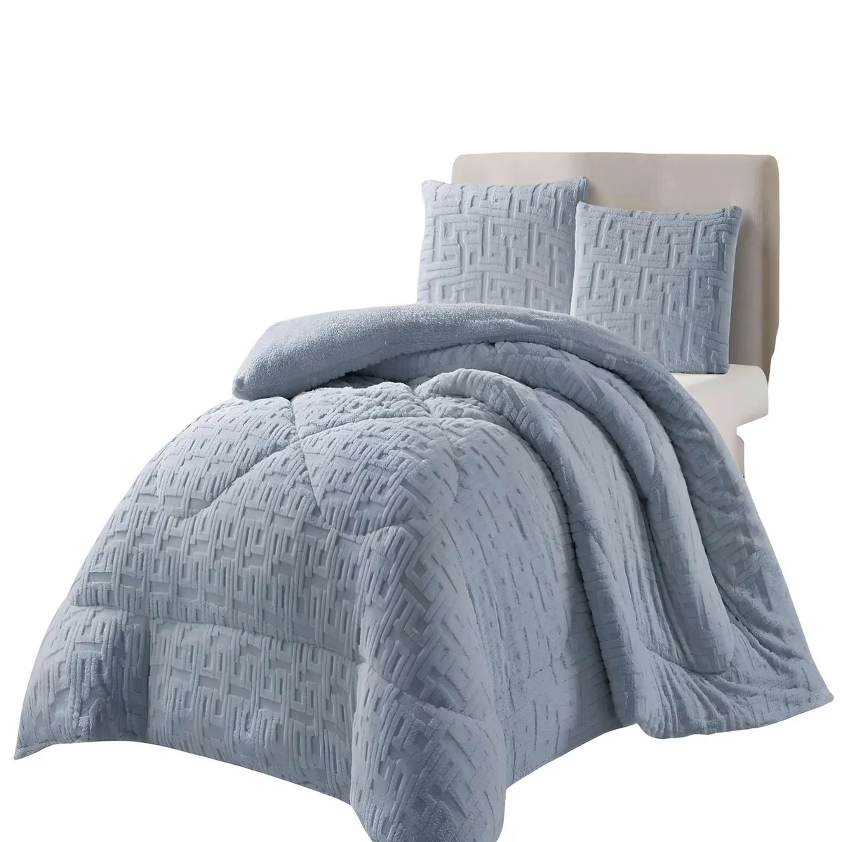 GENERICO - COBERTOR TEXTURIZADO DE INVIERNO RH 2 PLAZAS CELESTE