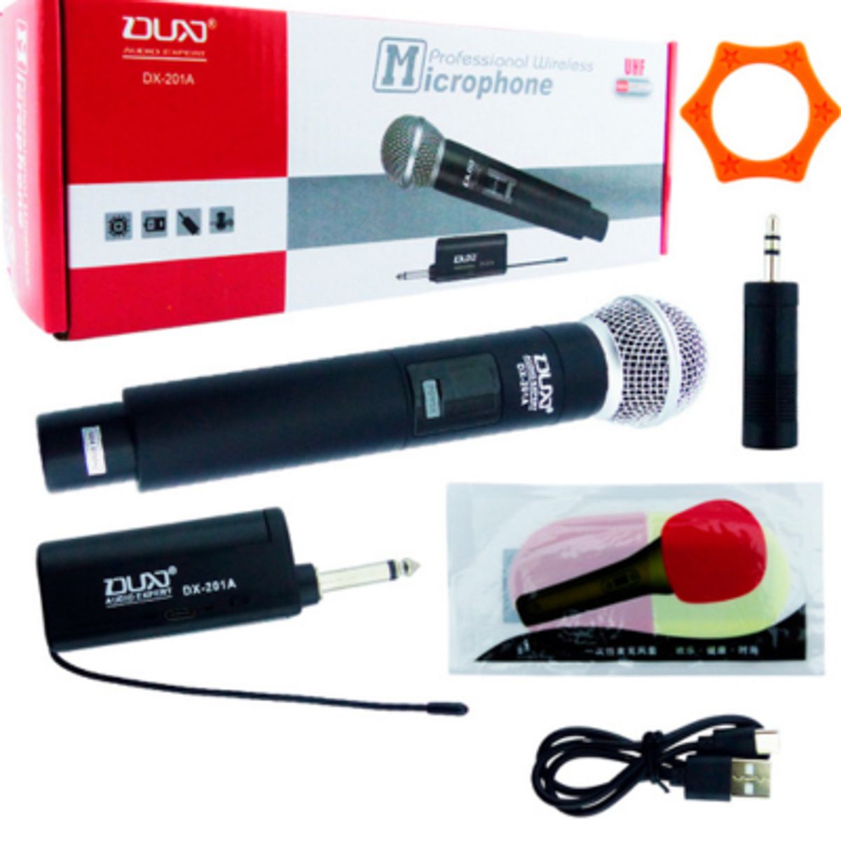 GENERICO - Microfono Inalambrico Profesional Modelo DX-201A Señal UHF Con Pantalla Recargable USB Tipe-C