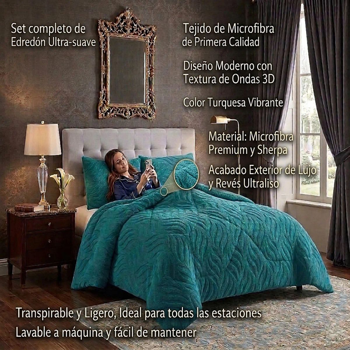 GENERICO - COBERTOR TEXTURIZADO DE INVIERNO RB KING TURQUESA