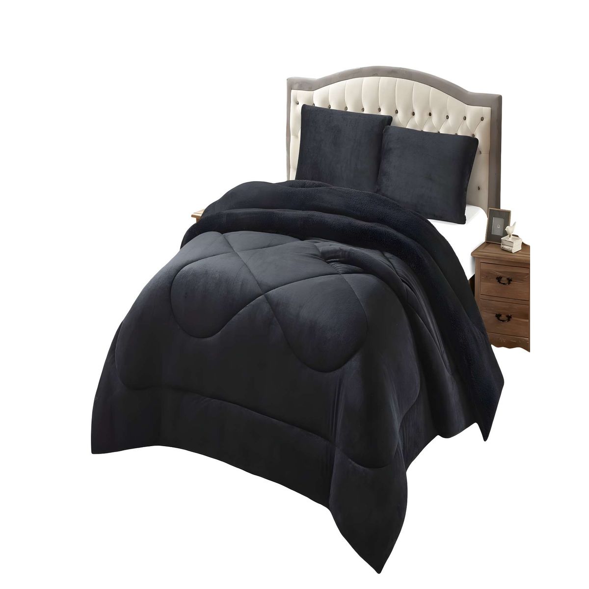 GENERICO - COBERTOR PLUSH DE INVIERNO CON CHIPORRO CS PLAZA Y MEDIA NEGRO